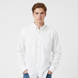 Chaps Mens Classic Fit Oxford Wrinkle Free White Long Sleeve Dress Shirt 18-18.5